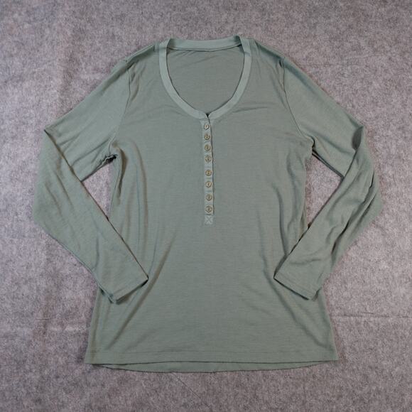 WoolX Top Womens Extra Large Merino Wool Reese Ribbed Henley Green Long Sleeve - Picture 1 of 8
